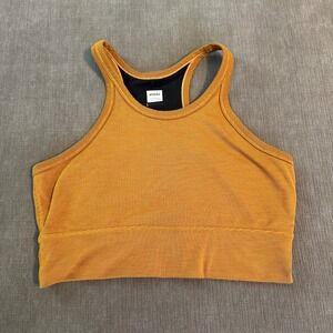 Prana Becksa Bralette Size Large Mustard Yellow Ribbed High Neck Racerback Crop